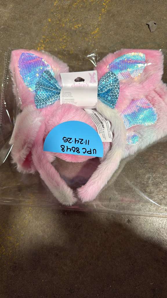 New Claire’s Pink Fuzzy Bunny Ears Headband with Iridescent Ears & Blue Sequin Bows - Kidsy