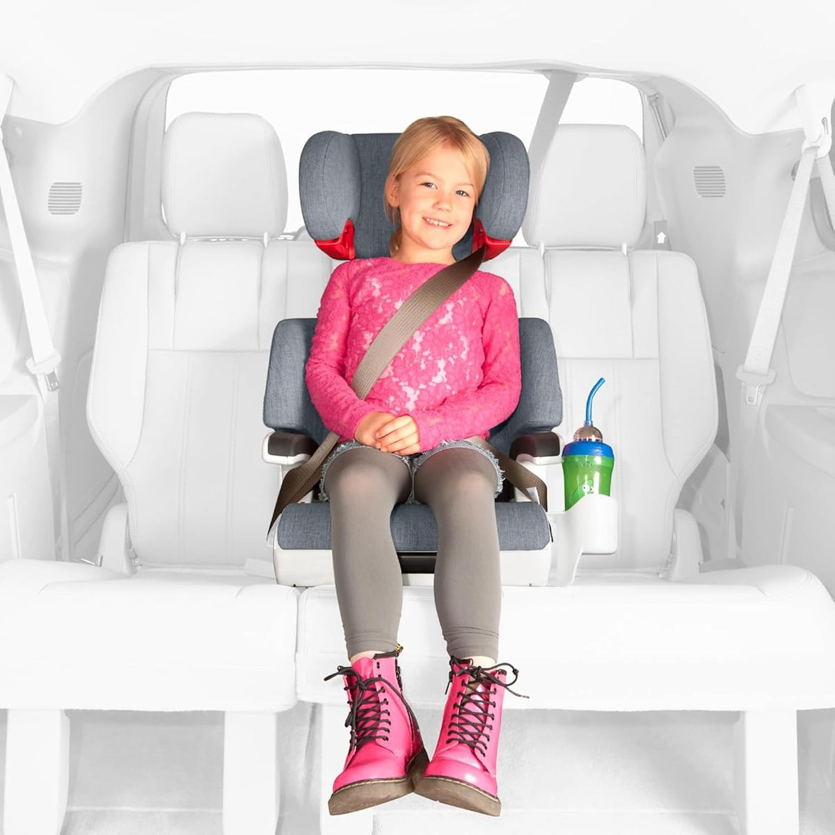 New Clek Oobr High Back Booster Seat Flame Retardant-Free Fabric (Railroad Ziip) - Kidsy