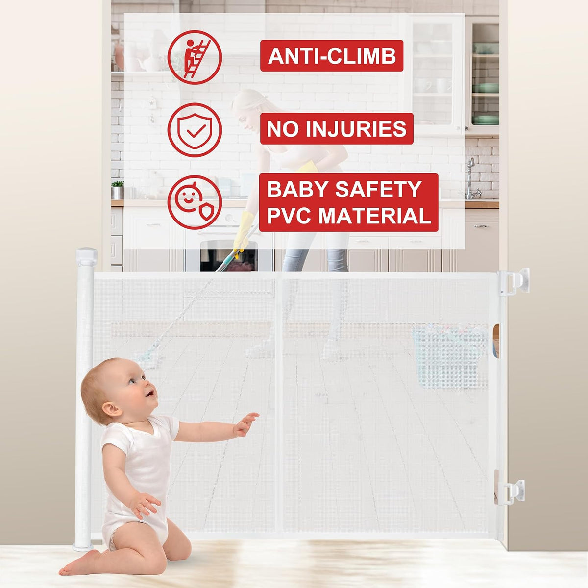 New Colbabe 55 Inches Retractable Baby Gate, 34 Inches Tall Extra Wide Pet Gate for Stairs - Kidsy