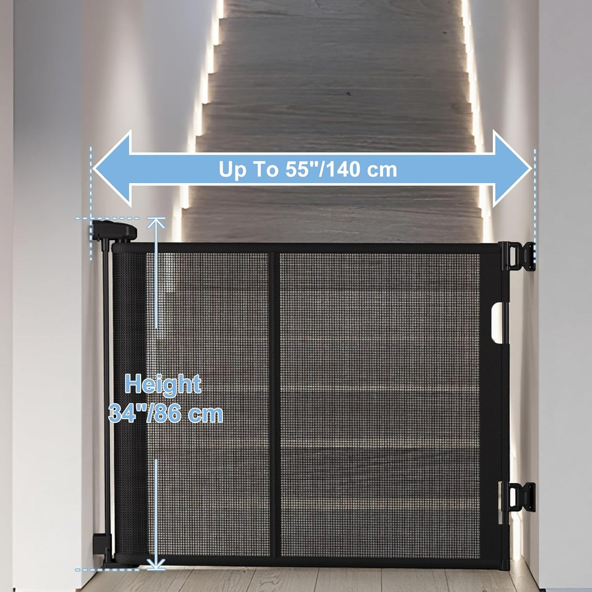 New Colbabe 55 Inches Retractable Baby Gate, 34 Inches Tall Extra Wide Pet Gate for Stairs - Kidsy