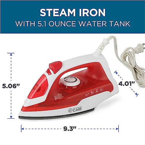New COMMERCIAL CARE Steam Iron, 1200 Watt Portable Iron (Red) - Kidsy