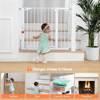 New COMOMY 30" Tall Baby Gate for Stairs Doorways, Fits Openings 29.5" to 40.5" Wide (White) - Kidsy