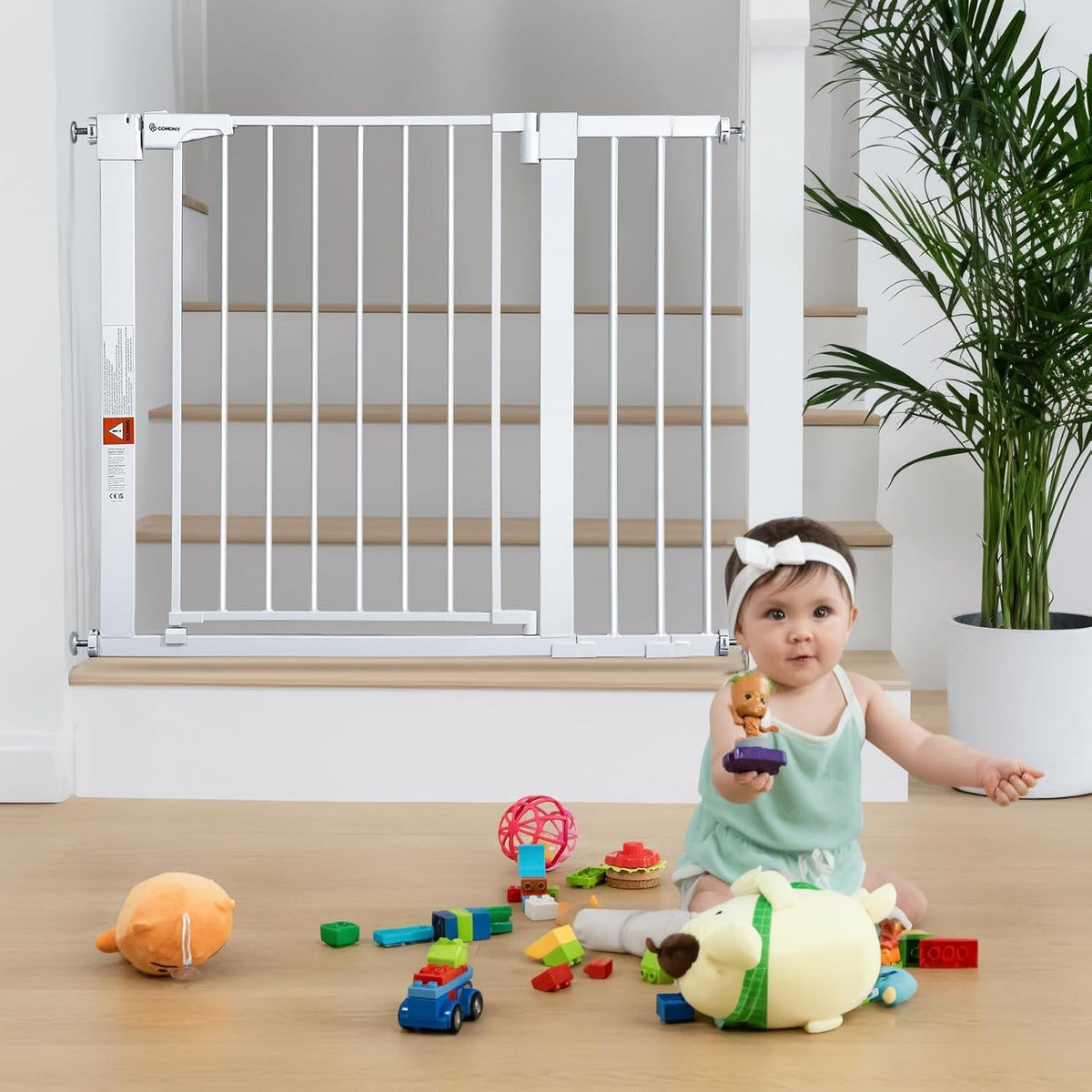 New COMOMY 30" Tall Baby Gate for Stairs Doorways, Fits Openings 29.5" to 40.5" Wide (White) - Kidsy