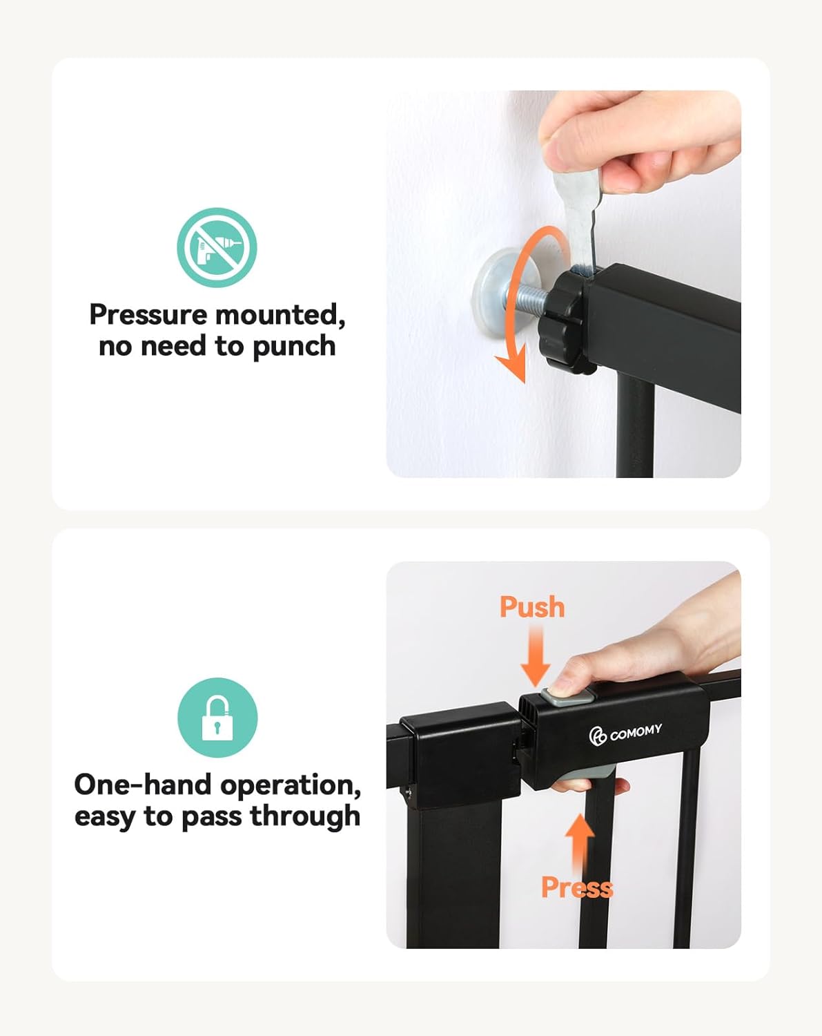 New COMOMY 42" Extra Tall Baby Gate for Stairs Doorways, Fits Openings 29.5" to 40.6" Wide (Black) - Kidsy