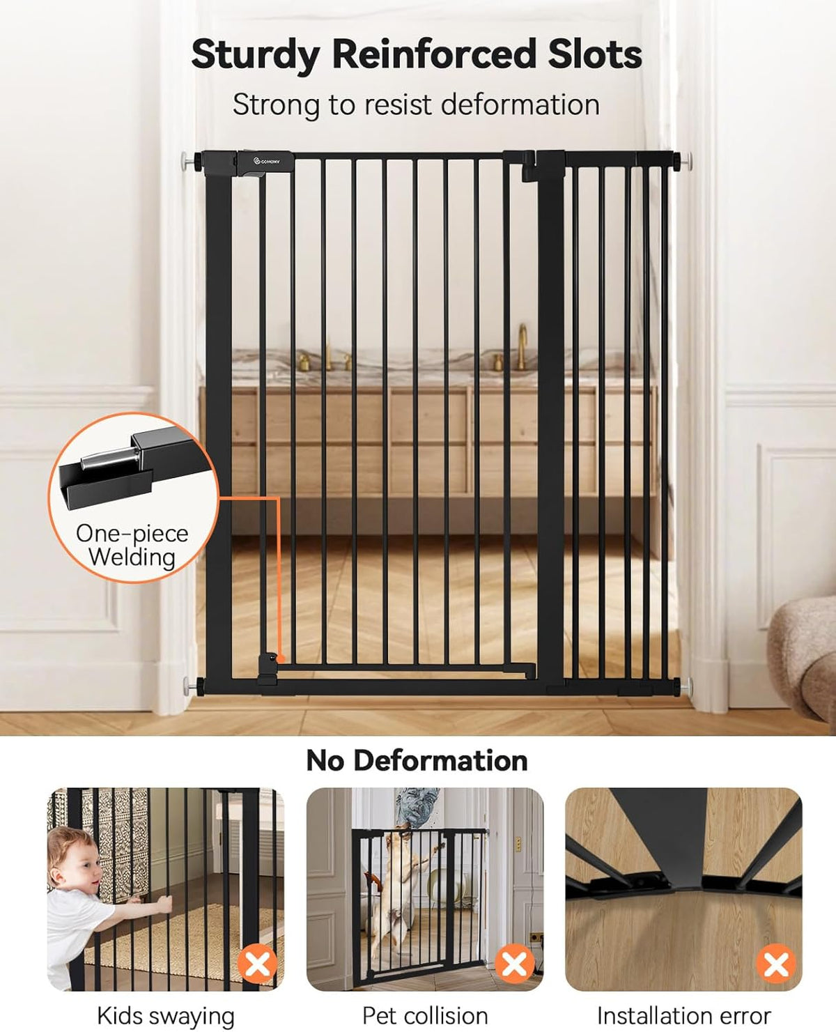 New COMOMY 42" Extra Tall Baby Gate for Stairs Doorways, Fits Openings 29.5" to 40.6" Wide (Black) - Kidsy
