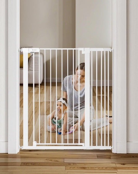 New COMOMY 42" Extra Tall Baby Gate for Stairs Doorways, Fits Openings 29.5" to 40.6" Wide (White) - Kidsy