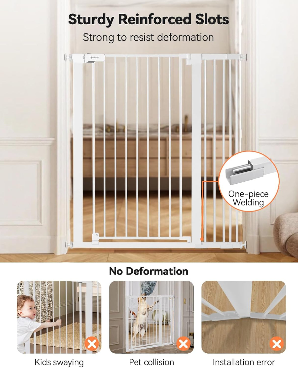 New COMOMY 42" Extra Tall Baby Gate for Stairs Doorways, Fits Openings 29.5" to 40.6" Wide (White) - Kidsy