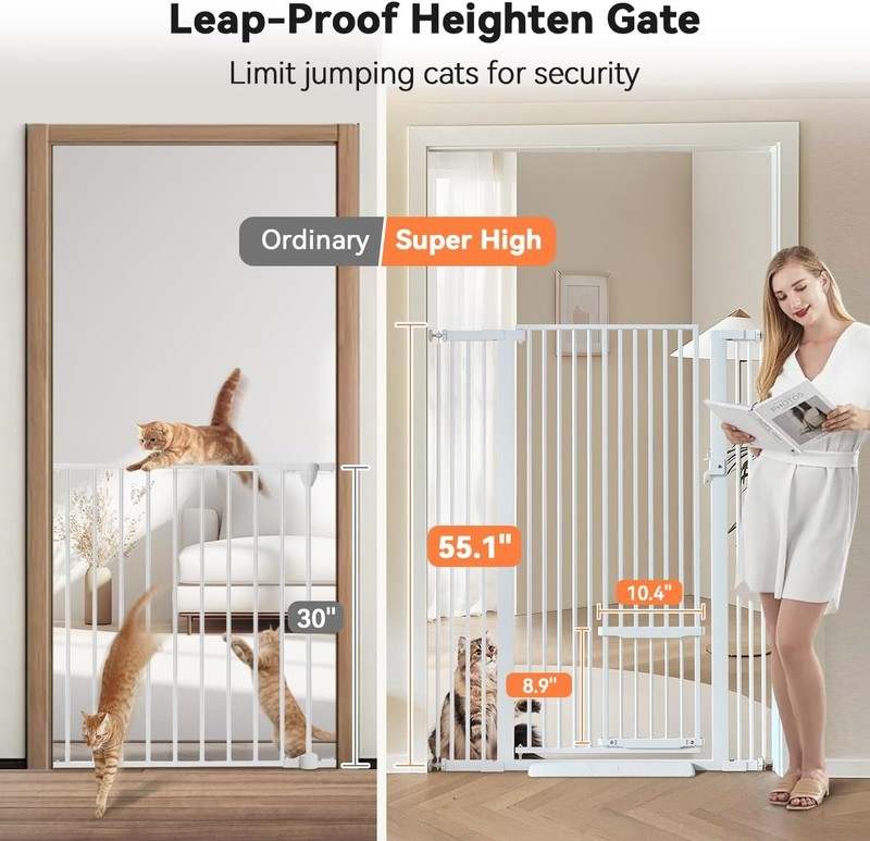 New COMOMY 55.1" Extra Tall & Wide Pet Gate for Cats (29.5 - 40.6" | White) - Kidsy