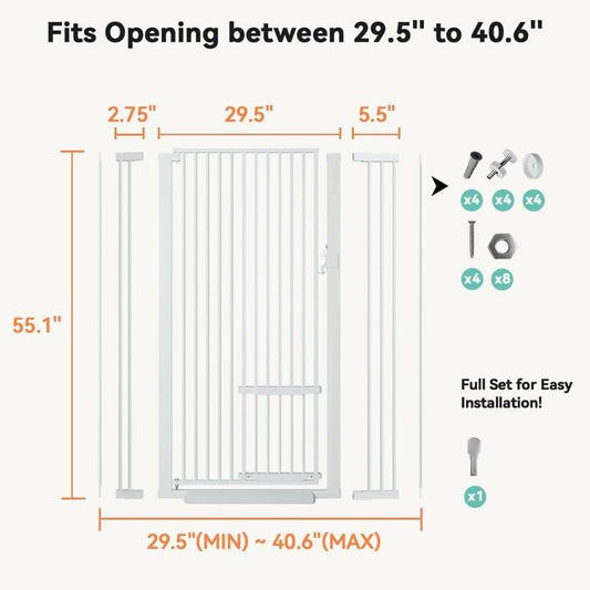 New COMOMY 55.1" Extra Tall & Wide Pet Gate for Cats (29.5 - 40.6" | White) - Kidsy