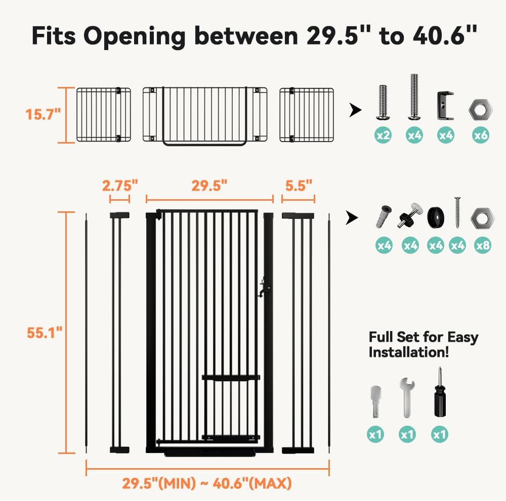 New COMOMY 71" Extra Tall Pet Gate (29.5 - 40.6", Black) - Kidsy