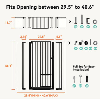 New COMOMY 71" Extra Tall Pet Gate (29.5 - 40.6", Black) - Kidsy
