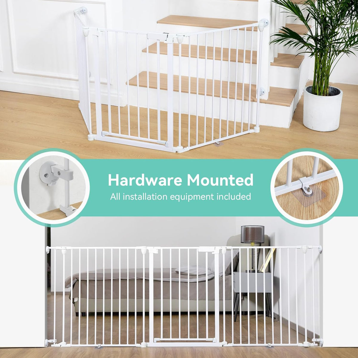 New COMOMY 80" Extra Wide Baby Gate 3 - Panel Walk - Through 30" Tall (White) - Kidsy