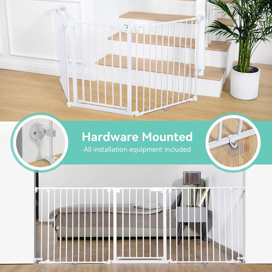 New COMOMY 80" Extra Wide Baby Gate 3 - Panel Walk - Through 30" Tall (White) - Kidsy