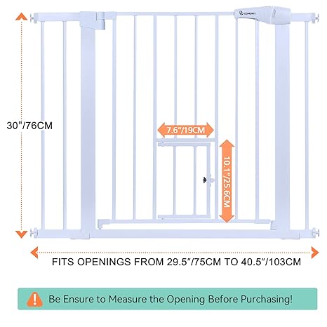 New COMOMY Auto - Close Baby Gate 29.5–40.5" (White) - Kidsy