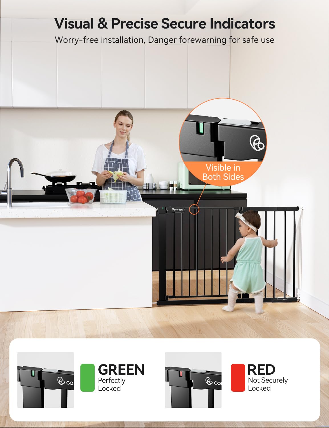 New COMOMY Baby Gate, 29.5–46 Inches with Auto Close (Black) - Kidsy
