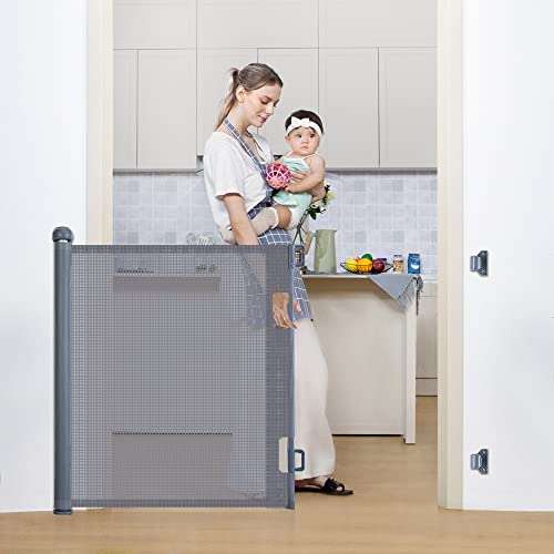 New COMOMY Retractable Baby Gate 55" Extra Wide (Grey) - Kidsy