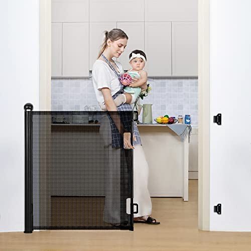 New COMOMY Retractable Baby Gate for Stairs, 0 - 55" Mesh Dog Gate for House Doorways Hallways - Kidsy