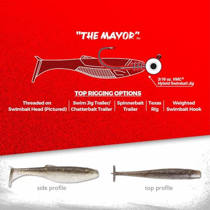 New CrushCity Mayor Soft Plastic Paddle Tail Swimbait, Strong Kicking Action for Swim Jigs, Underspins & Bass Fishing, 3", Black Blue Green Pumpkin - Kidsy