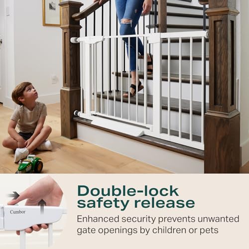 New Cumbor Baby Gate for Stairs 29.7" to 46" Wide (White) - Kidsy