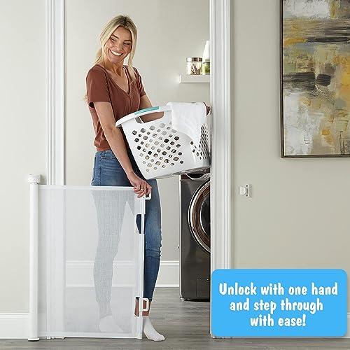New Cumbor Baby Gate Retractable Gates for Stairs Pet Gate Up to 55" Wide (White) - Kidsy