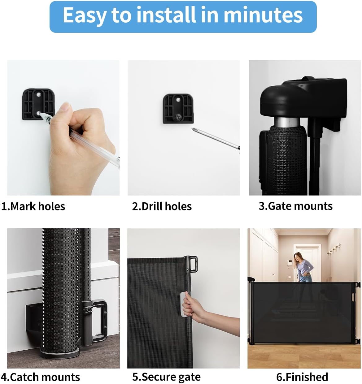 New DEAR LOV Retractable Baby Gate 33" x 55" - 2 Pack (Black) - Kidsy
