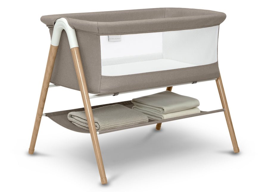 New Delta Children Bondi Beechwood Bedside Bassinet (Tan) - Kidsy