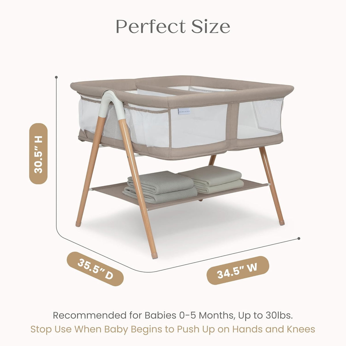 New Delta Children Bondi Beechwood Twin Bassinet (Tan) - Kidsy