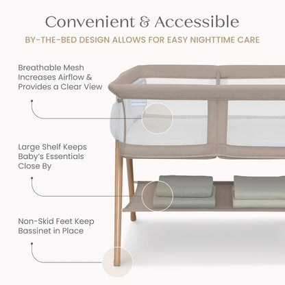New Delta Children Bondi Beechwood Twin Bassinet (Tan) - Kidsy