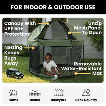 New Delta Children Jeep Hexagon Pop Up Play Yard with Removable Canopy (Olive Green) - Kidsy