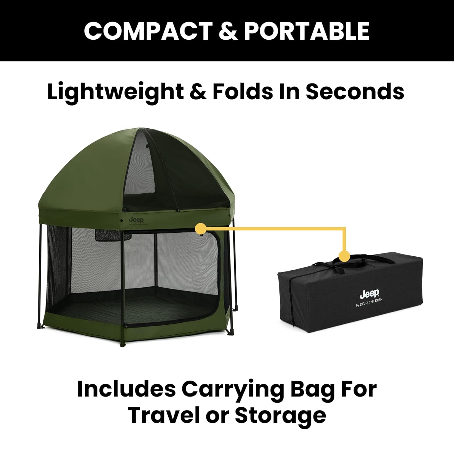 New Delta Children Jeep Hexagon Pop Up Play Yard with Removable Canopy (Olive Green) - Kidsy