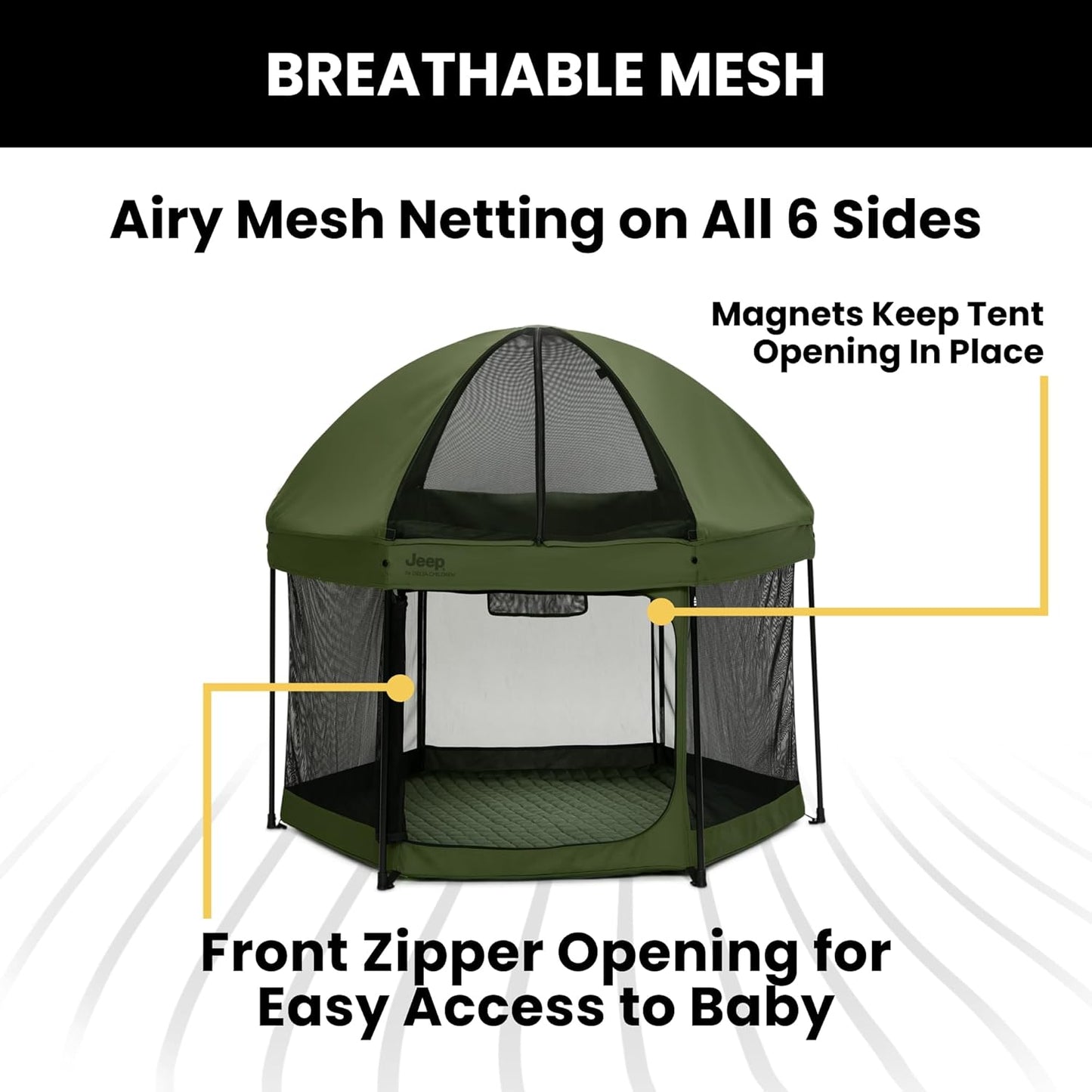 New Delta Children Jeep Hexagon Pop Up Play Yard with Removable Canopy (Olive Green) - Kidsy