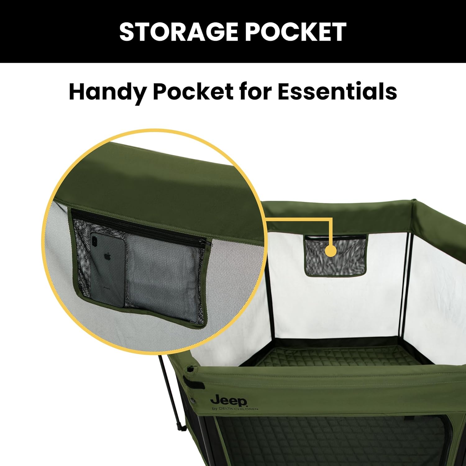 New Delta Children Jeep Hexagon Pop Up Play Yard with Removable Canopy (Olive Green) - Kidsy