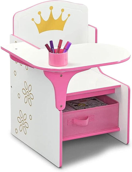 New Delta Children Princess Crown Chair Desk with Storage Bin (White/Pink) - Kidsy