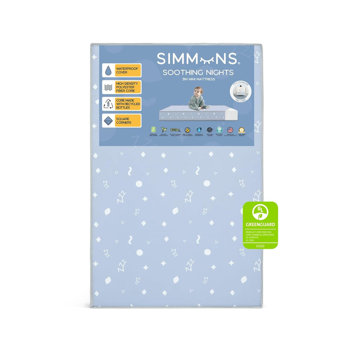 New Delta Children Simmons Kids Soothing Nights 3 - inch Mini/Portable Crib Mattress - Kidsy