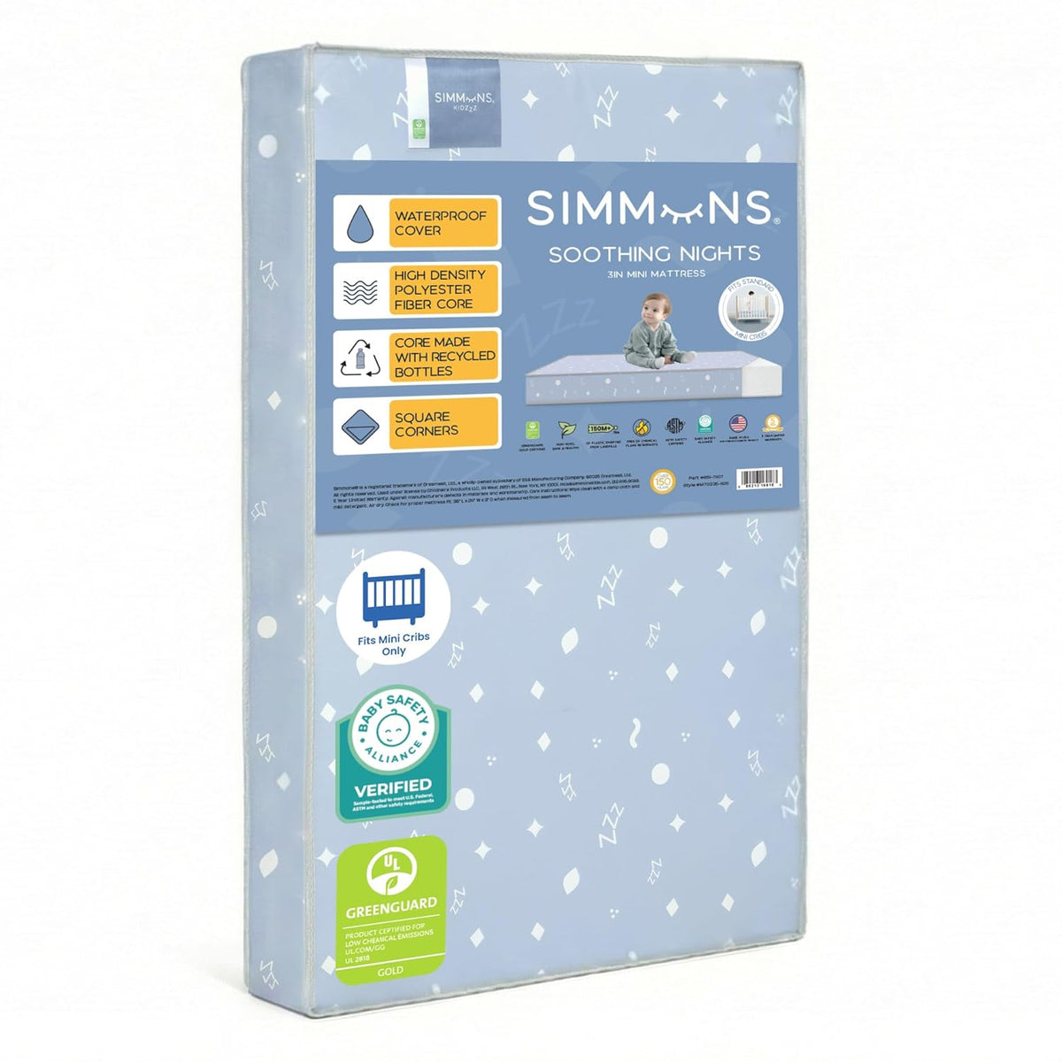 New Delta Children Simmons Kids Soothing Nights 3 - inch Mini/Portable Crib Mattress - Kidsy