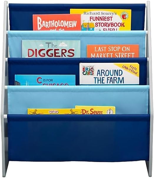 New Delta Children Sling Book Rack Bookshelf for Kids (Grey/Blue) - Kidsy