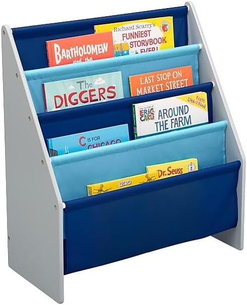 New Delta Children Sling Book Rack Bookshelf for Kids (Grey/Blue) - Kidsy