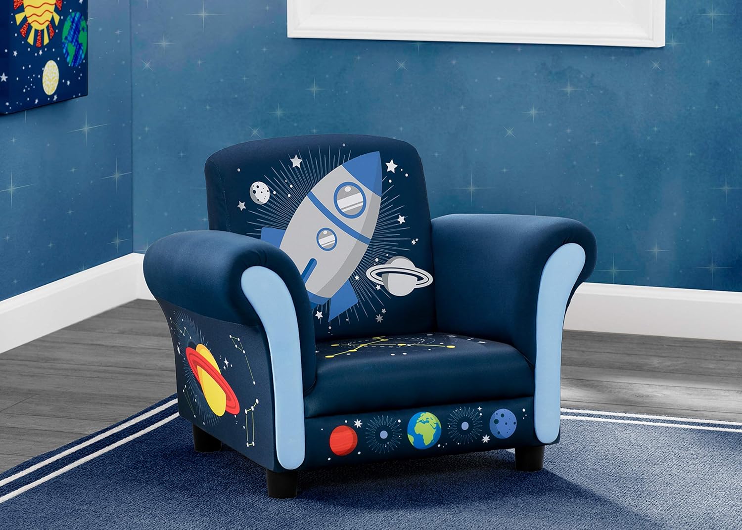 New Delta Children Space Adventures Kids Upholstered Chair (Blue) - Kidsy