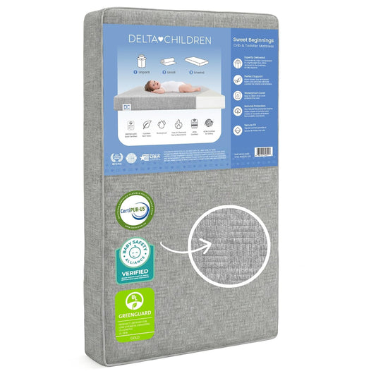 New Delta Children Sweet Beginnings 2-Stage Crib Mattress (Grey) - Kidsy
