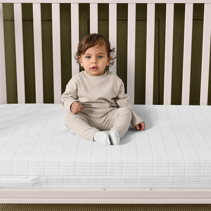 New Delta Children Sweet Beginnings Dual-Sided Crib & Toddler Mattress (White) - Kidsy