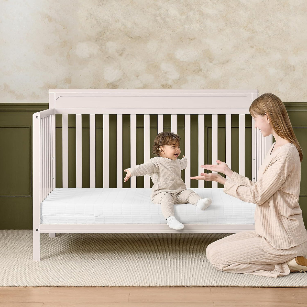 New Delta Children Sweet Beginnings Dual-Sided Crib & Toddler Mattress (White) - Kidsy
