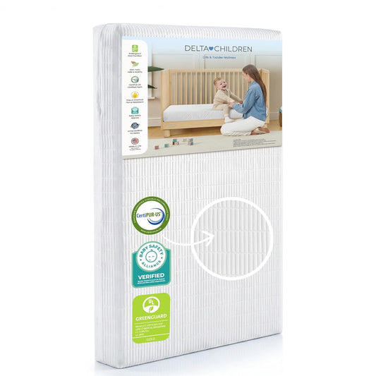 New Delta Children Sweet Beginnings Dual-Sided Crib & Toddler Mattress (White) - Kidsy