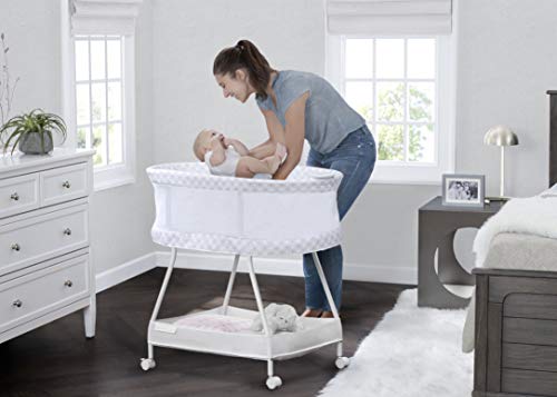 New Delta Children Sweet Dreams Bassinet (Grey Infinity) - Kidsy