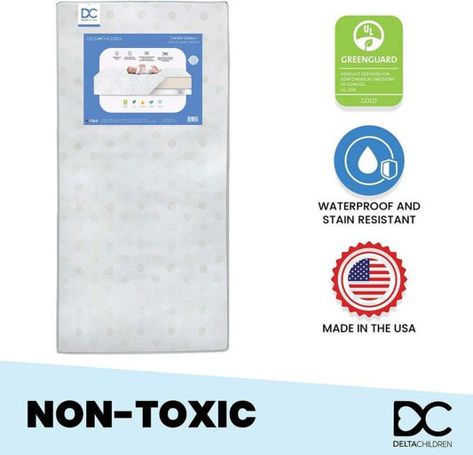 New Delta Children Twinkle Galaxy Dual Sided Crib and Toddler Mattress - Kidsy