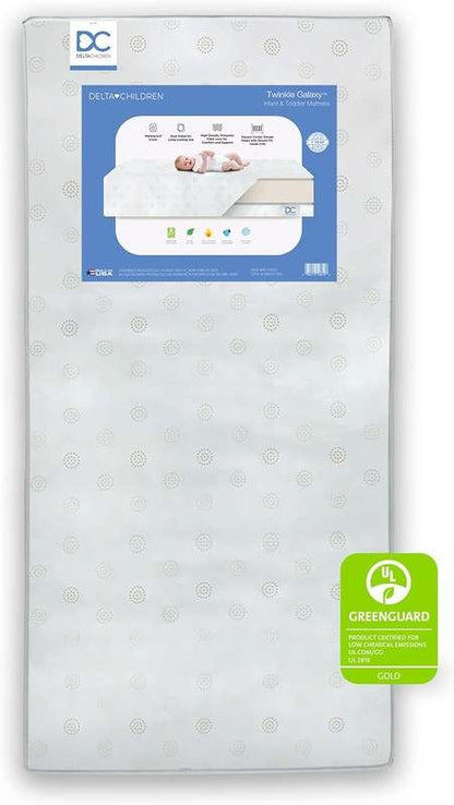 New Delta Children Twinkle Galaxy Dual Sided Crib and Toddler Mattress - Kidsy