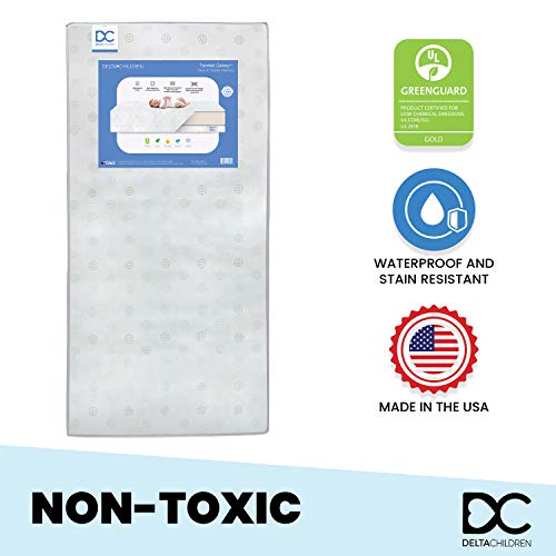 New Delta Children Twinkle Galaxy Dual Sided Crib and Toddler Mattress (White) - Kidsy