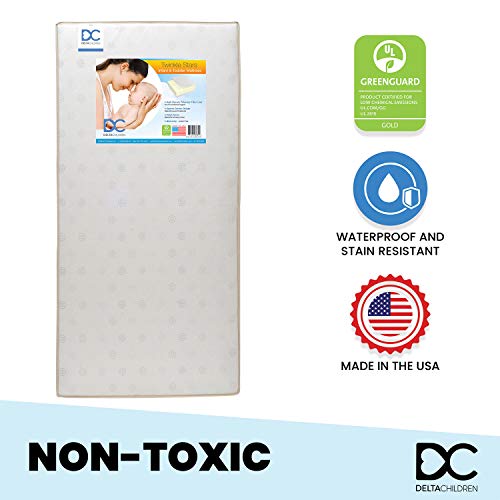 New Delta Children Twinkle Stars Dual Sided 6" Fiber Core Crib Mattress (White) - Kidsy