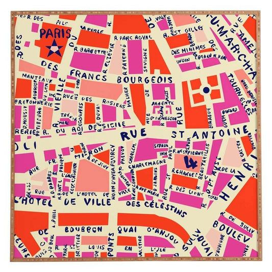 New Deny Designs Wall Art – Paris Map, Framed Print (Pink) - Kidsy