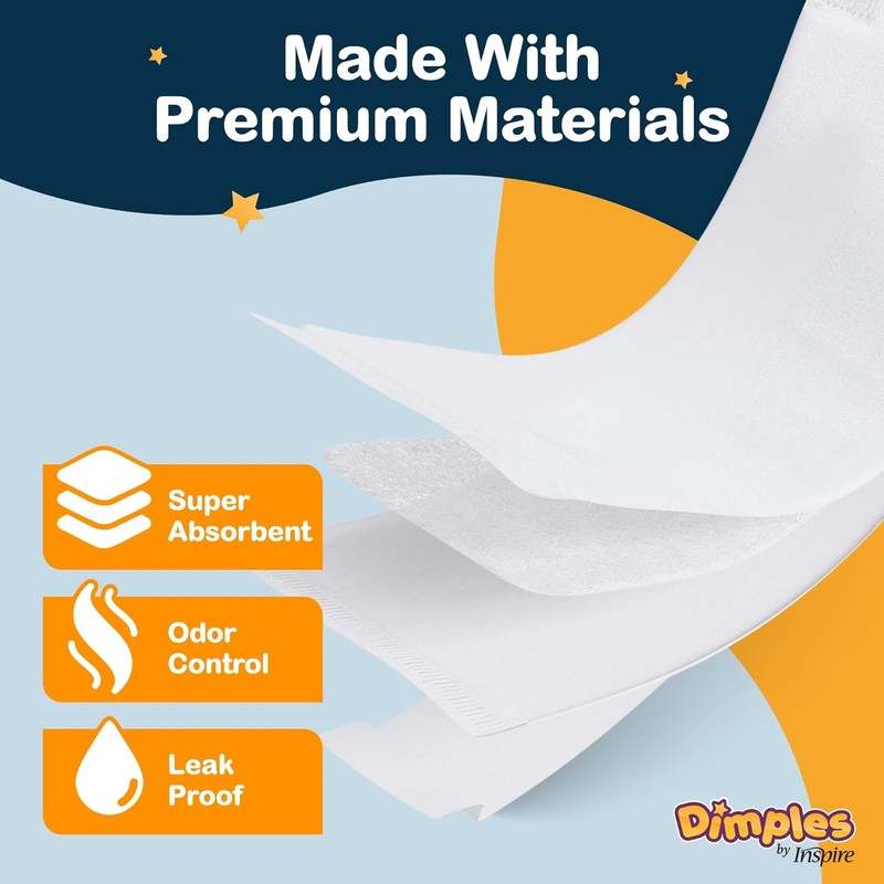 New Dimples Booster Pads, Baby Diaper Doubler with Adhesive for Secure Fit | 1 Size Fits All Diapers (30 Count) - Kidsy