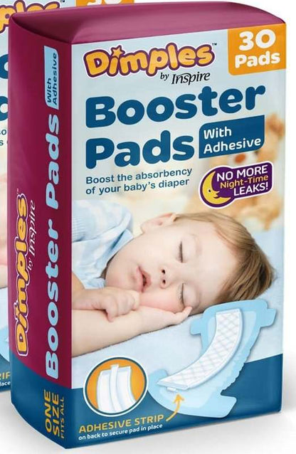 New Dimples Booster Pads, Baby Diaper Doubler with Adhesive for Secure Fit | 1 Size Fits All Diapers (30 Count) - Kidsy